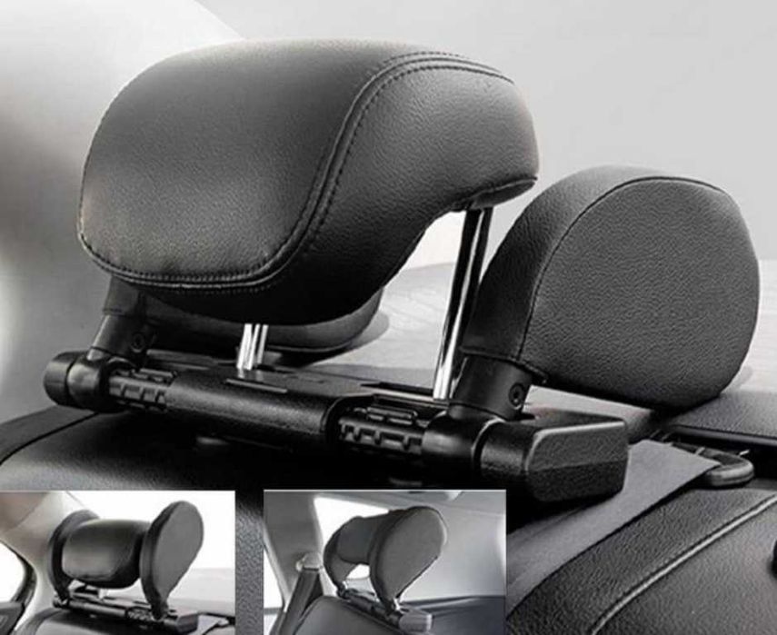 Кожена Регулируема автомобилна облегалка за глава и врат - Черна