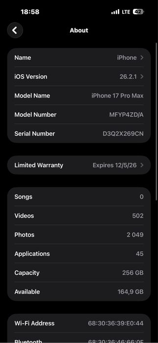Iphone 17 promax deep blue 256gb sim