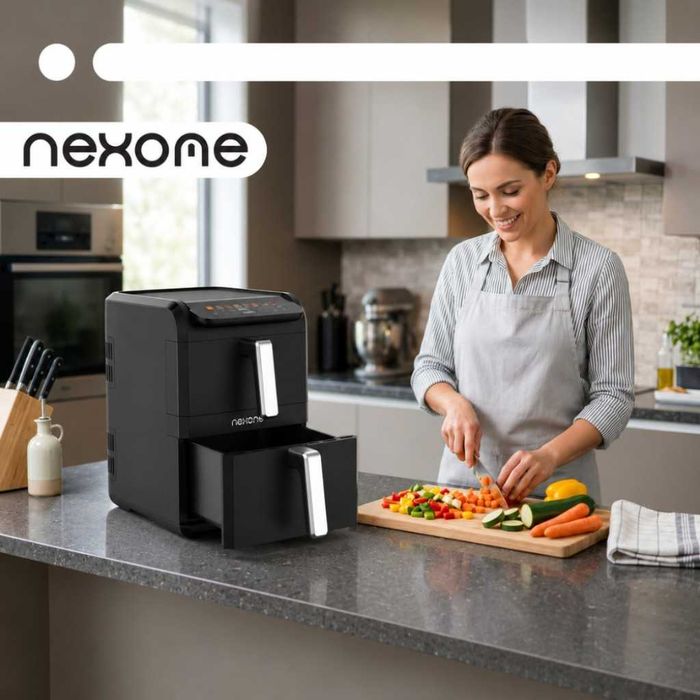 NexOne TwinFryer 11L – Двукамерен фритюрник с горещ въздух 2800W, две независими кошници, 8 програми и Sync функция