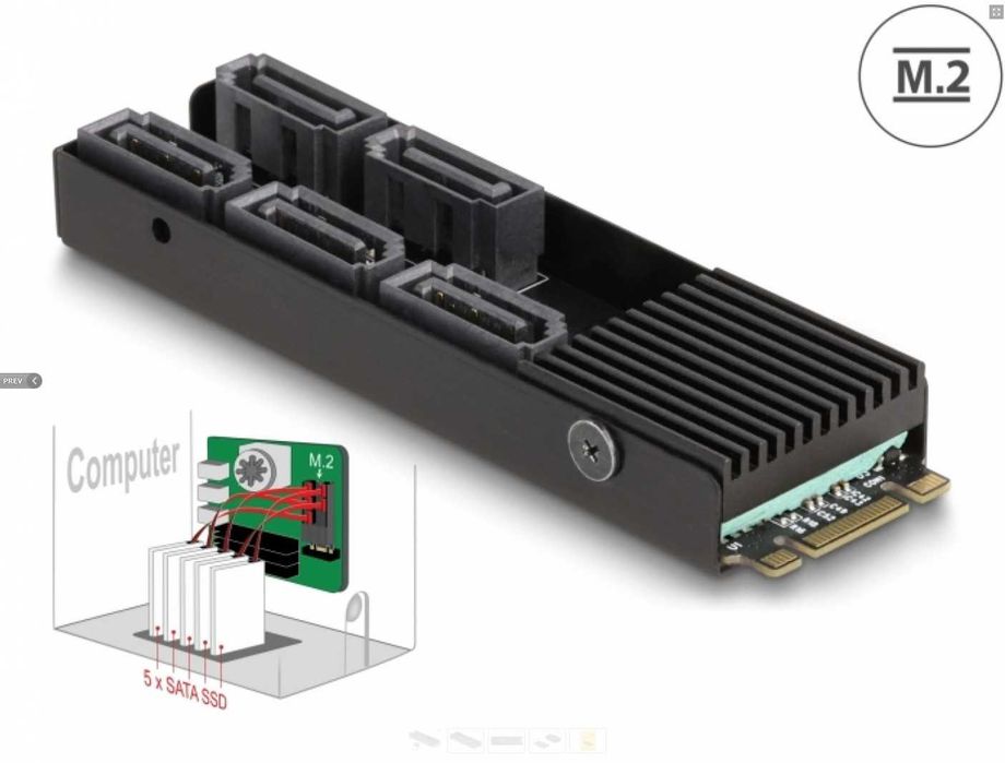 Convertor M.2 2280 Key B+M la 5 x SATA cu racire, Delock 64051