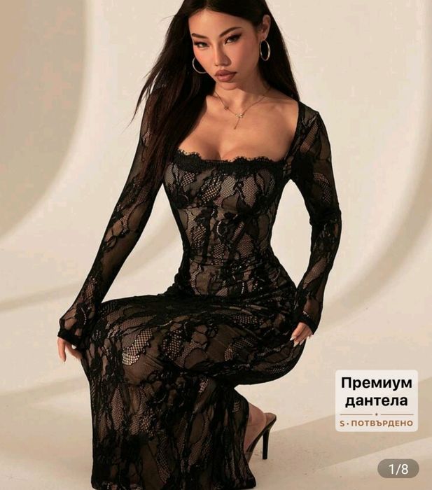 Рокля секси дантелена черна