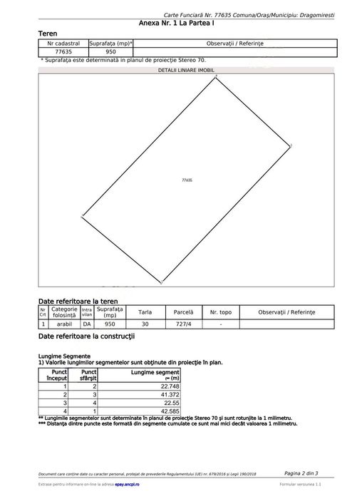 Teren 950 m² intravilan sat Râncaciov