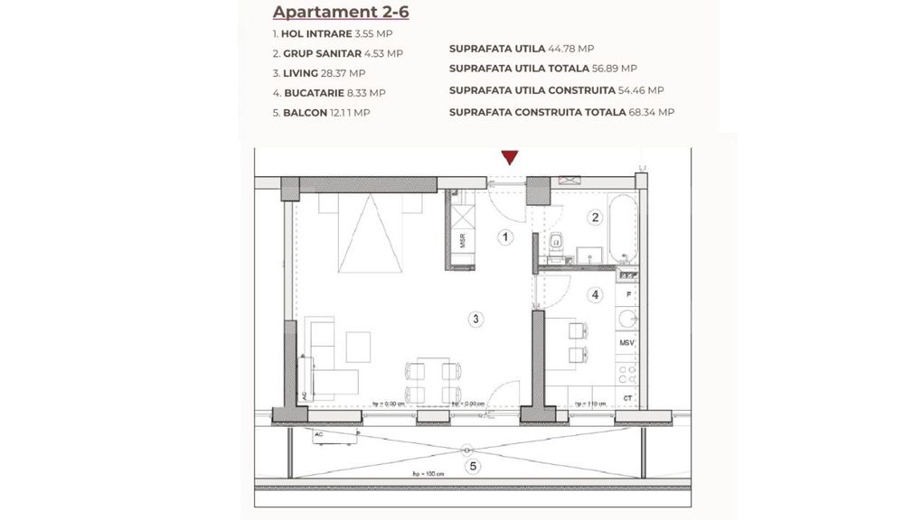 Studio, 56.89 mp, ansamblu cu 0% Comision la Achizitie, zona Calea Sev — fotografia 1