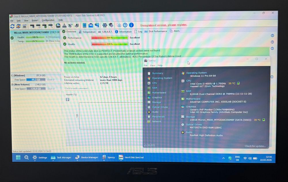 Asus F555L (i3-4005U ; 8 GB DDR3L ; 256 GB SSD ; 15.6" HD)