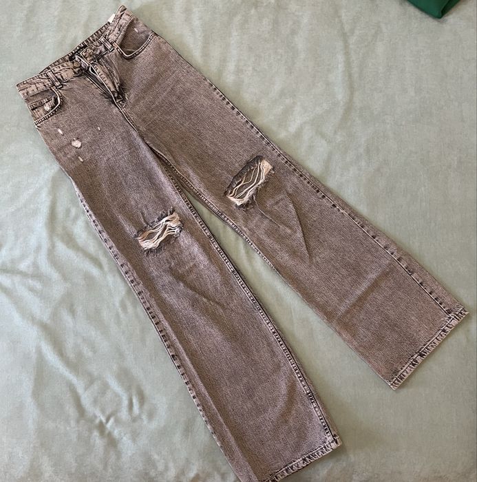 Сиви дънки с висока талия