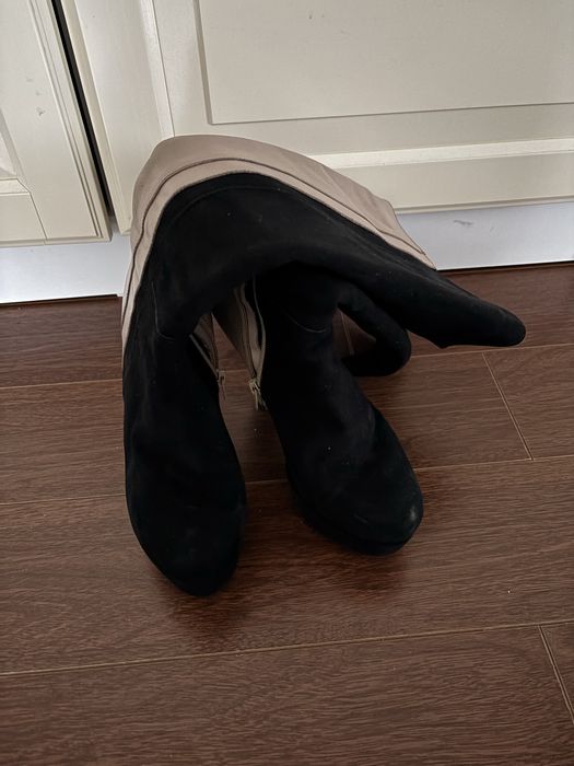 Cizme maro negru cu toc, din piele