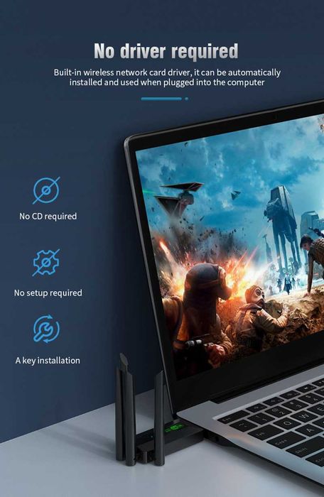 Двучестотен  WiFi USB 3.0 адаптер 2.4G+5Ghz 802.11AC компютър / лаптоп