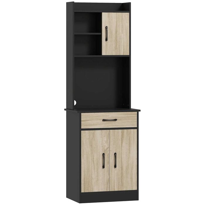 Dulap Bucatarie Modern , Stil Soldat Negru si Lemn , HOMCOM