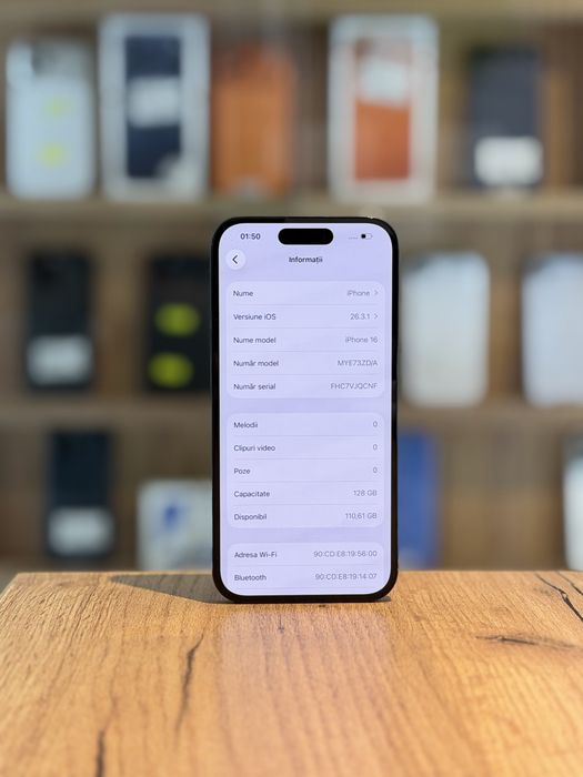 iPhone 16 128Gb BLACK/ Baterie94%/Garantie 12 luni @atsgsm.ro
