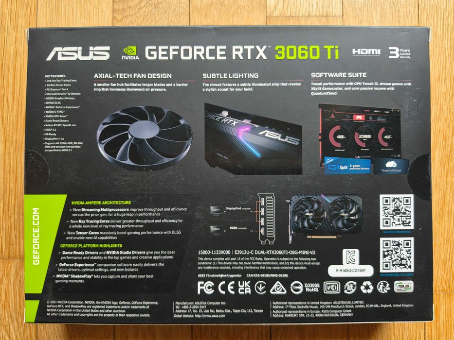 ASUS DUAL GeForce RTX 3060 Ti MINI OC Edition 8GB GDDR6 с кутия и всички аксесоари