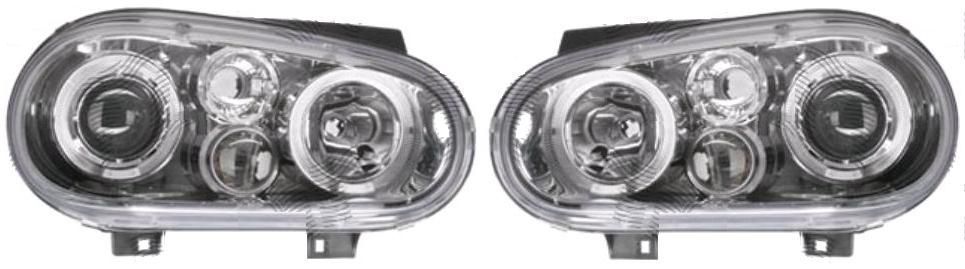 Set faruri tuning VW Golf 4 08.1906, si Golf 4 Cabriolet 04.1903 BestAutoVest partea Dreapta+Stanga, Transparent-Silver, tip bec H1+H1, fara motoras