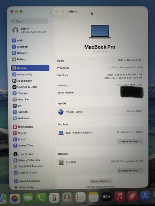 MacBook Pro 16” 2019 – i9 / 16GB RAM / 1TB SSD / Radeon Pro 5500M 4GB