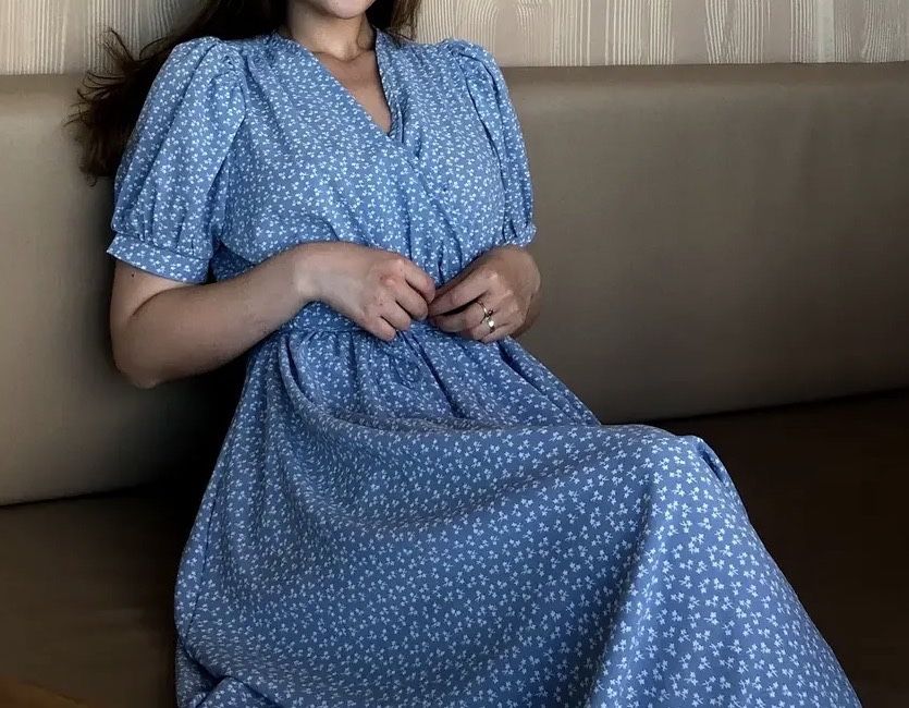 Летнее голубое платье длинное