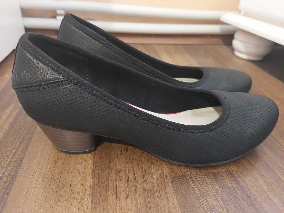 Pantofi damă S. Oliver, negru, cu toc, velur