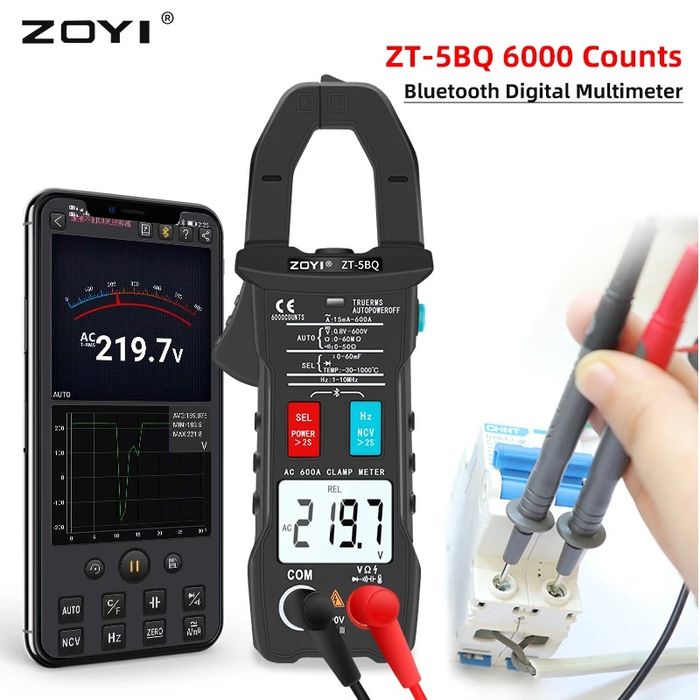Токоизмерительные клещи ZOYI ZT-5BQ, Bluetooth, мультиметр