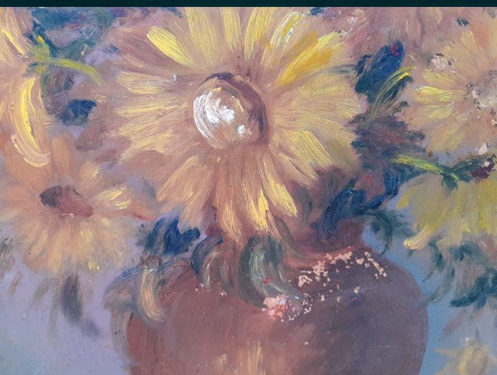 Tablou vechi in ulei . Cadoul perfect. Flori , natura moarta