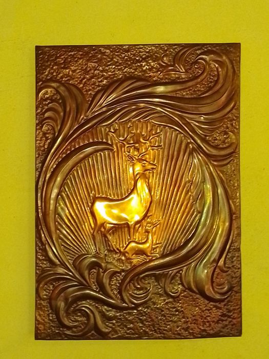 Стара Медна Декоративна Картина , Медно Пано -  Елен