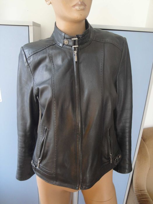 Стилно черно кожено дамско яке, естествена кожа, дамско палто, сако