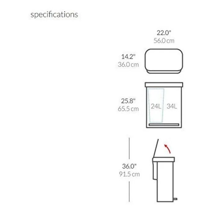 Cos de gunoi cu pedala, dublu compartimentat, 58 L, inox - simplehuman, nou
