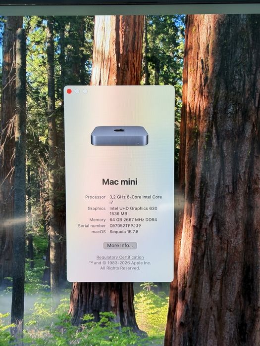 Mac Mini 2018 i7 64GB RAM 512 SSD macOS Sequoaia WiFi Factura + Garanție