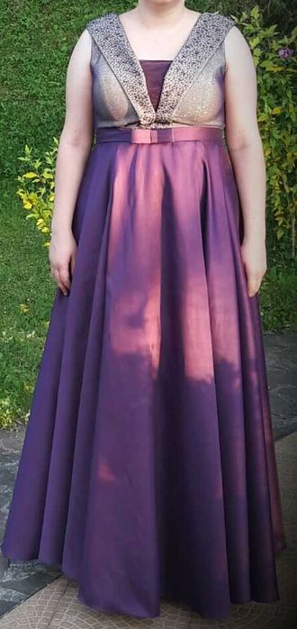 Rochie lunga de seara / revelion / nunta / nasa / gala mov cu argintiu