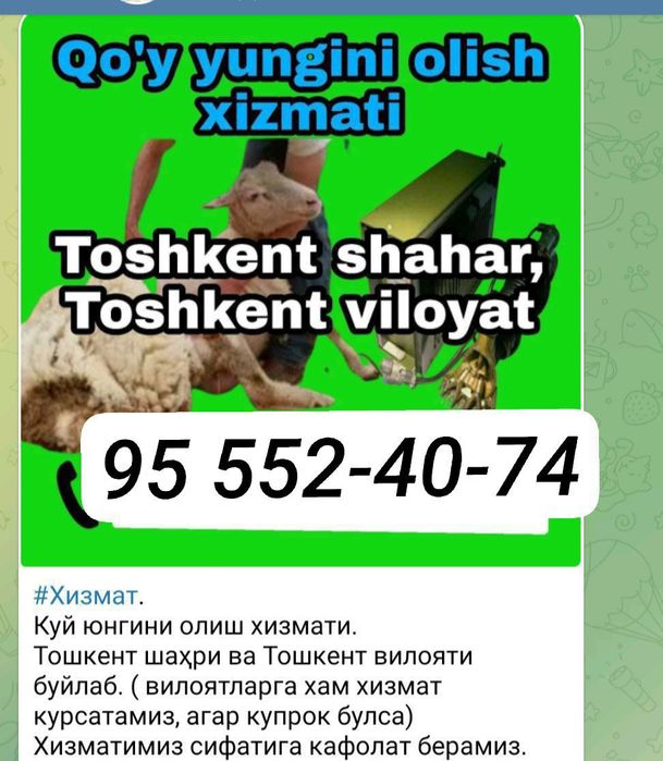 Куй киркиш хизмати ,Тошкент хамда Бухоро шахар буйича