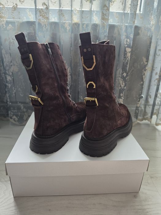 Кафяви боти Aquamarineshoes - естествен велур