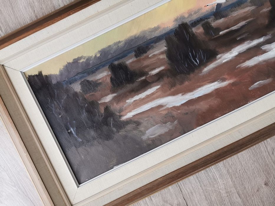 Антикварна картина живопис масло на платно авторска подписана в рамка