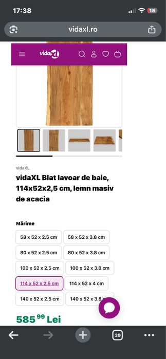 blat pentru lavoar de baie lemn masiv de acacia(vidaxl)