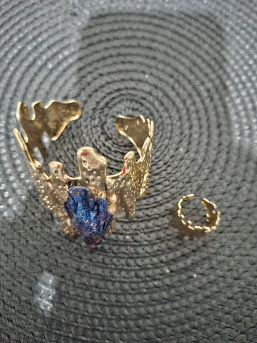 Set cuart Aura albastru bratara 6.5 cm si inel 2 cm reglabile