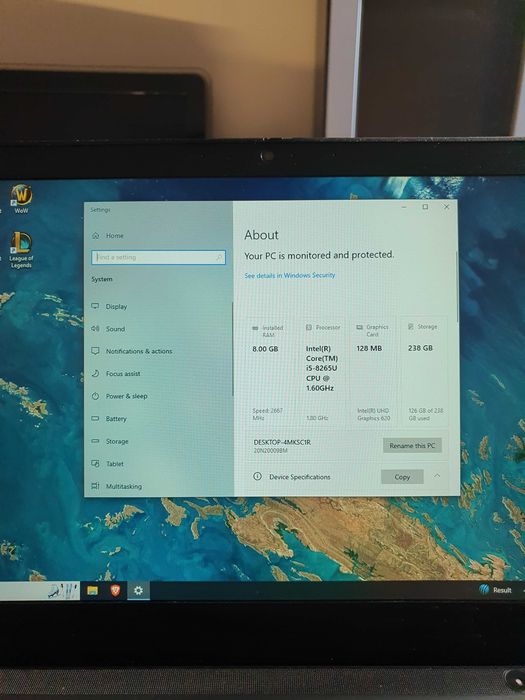 Lenovo T490, 8GB RAM, 256gb SSD