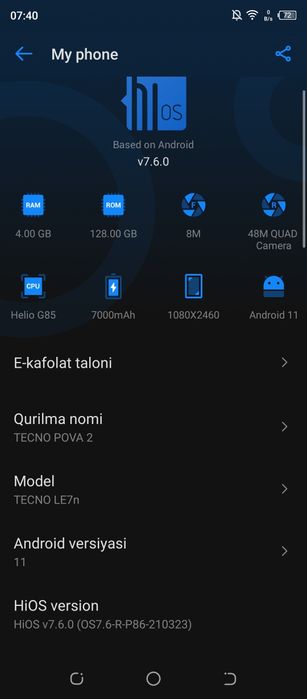 Tecno pova 2 smartfoni