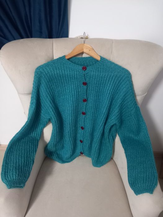 Cardigan tip pulover oversize tricotat turcoaz mărime universala