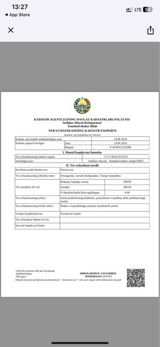 Xonobodda quruq yer 4 sotik sotiladi va obmen