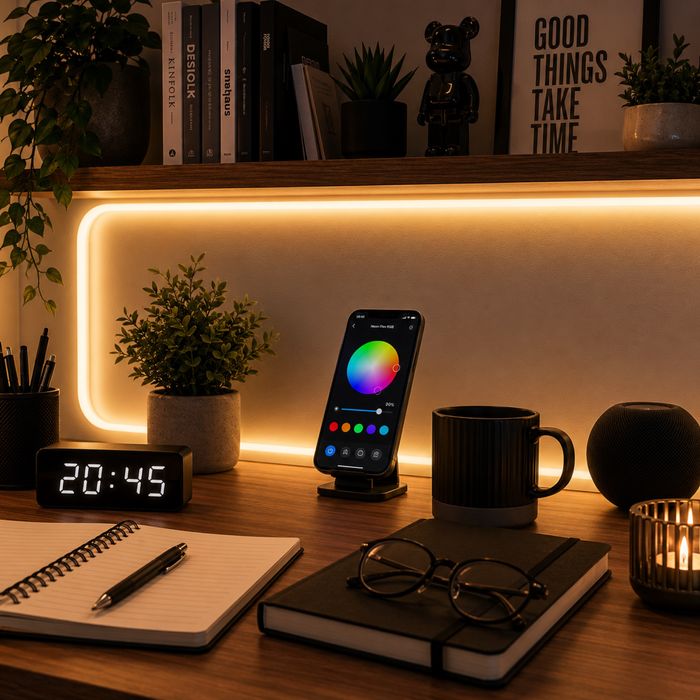 Banda LED Neon Flex RGB KWMLIGHT 5M, WiFi, Muzica, Telecomanda, IP67, 24V