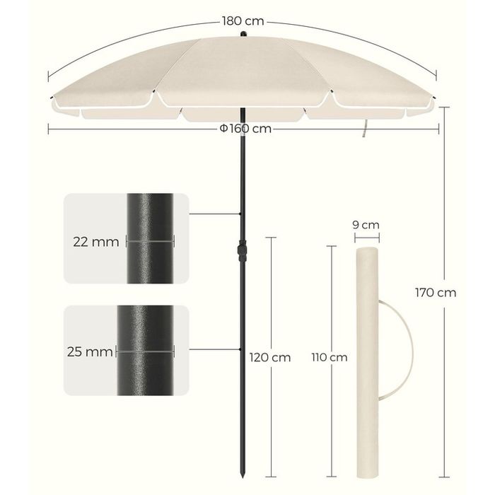 Градински чадър, Songmics, UPF 50+ UV защита