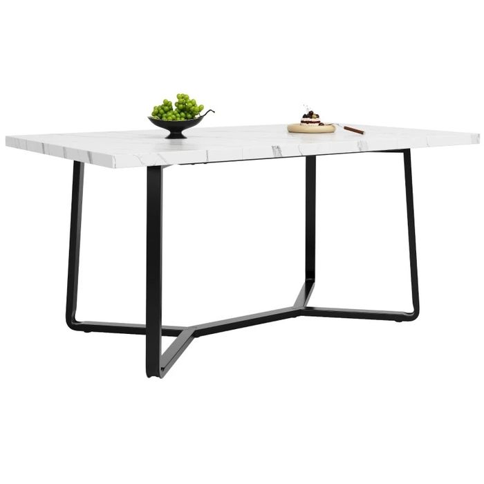 PROMO Masa bucatarie, 4-6 persoane, MDF, alb-marmoroptik, 138cm