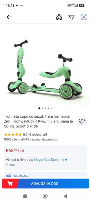 Trotineta scoot and ride împreună cu casca și ghiozdan