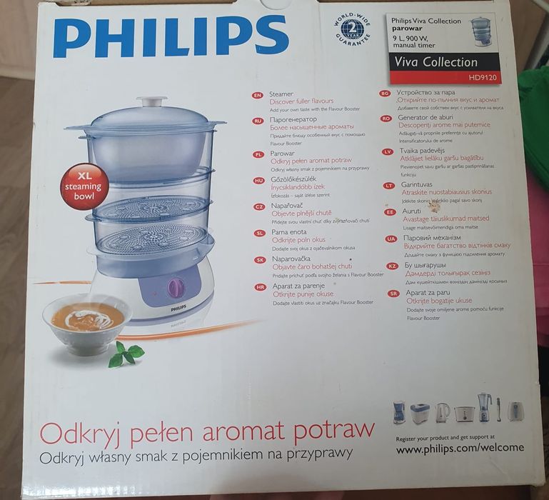 Aparat de gatit cu abur Philips HD9120, 900 W, 9 l, Alb
