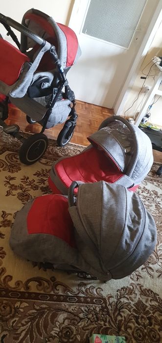 Carucior 3in1 Adamex rosu cu grii