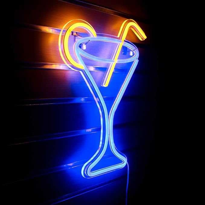 LUCUNSTAR Неонова лампа - коктейл син LED знак, USB захранване