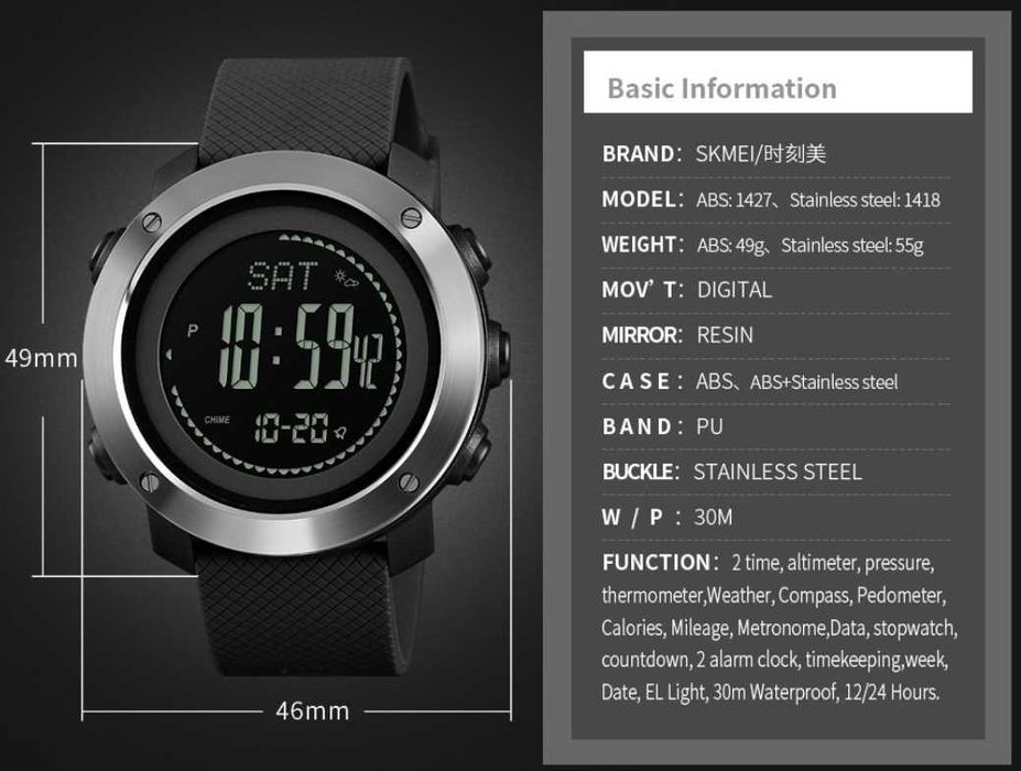 Мужские многофункциональные часы SKMEI модель 1418  (черные)