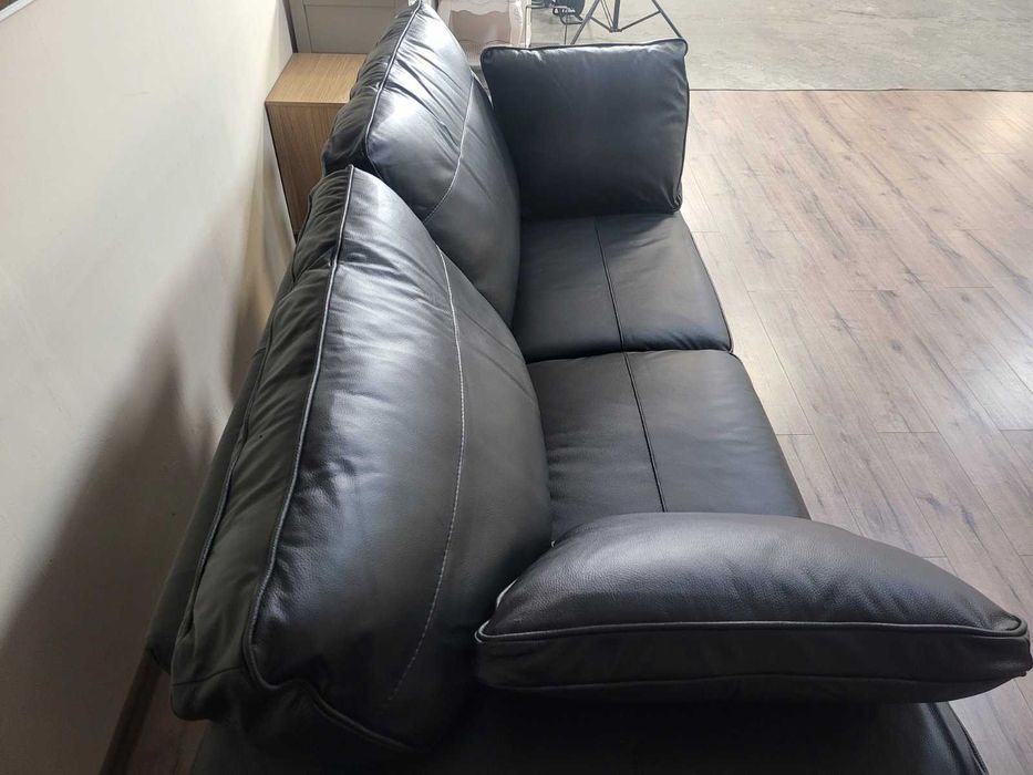 Черен кожен диван тройка Sona