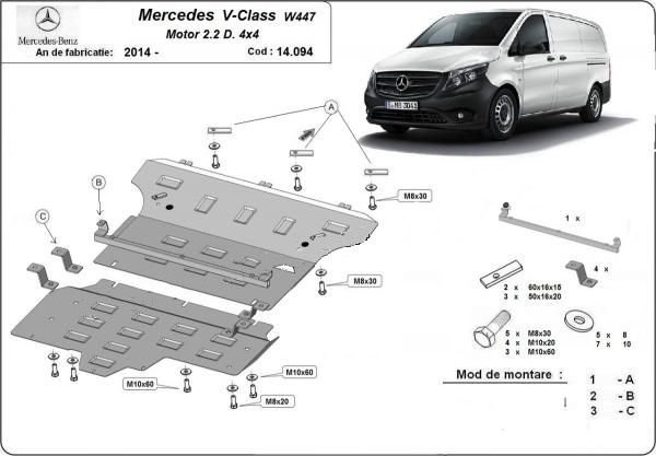 Scut motor metalic otel 2-3mm Mercedes A,B,C,E,S,V, GLA,GLC,Viano,Vito