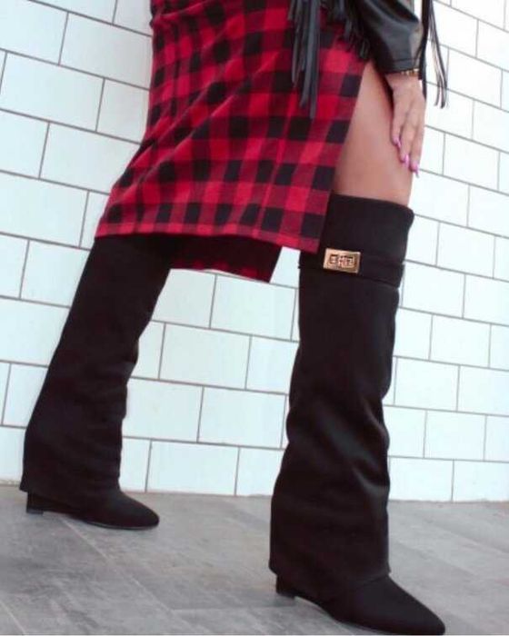 Ботуши на платформа - черен велур 35-40 номер