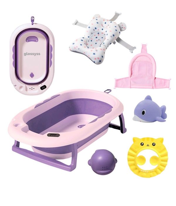 Cădiță bebe pliabilă Glossyss™ + accesorii – stare impecabilă