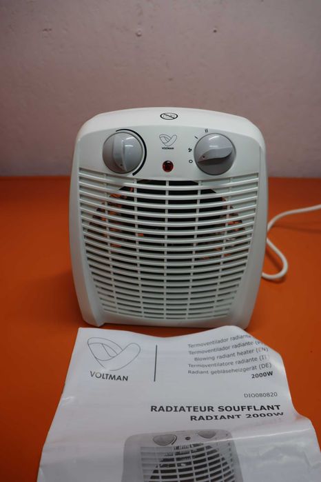 Вентилаторна печка DIO 2000 W с регулируем термостат, 2 степени на отопление и 3 режима, бяла