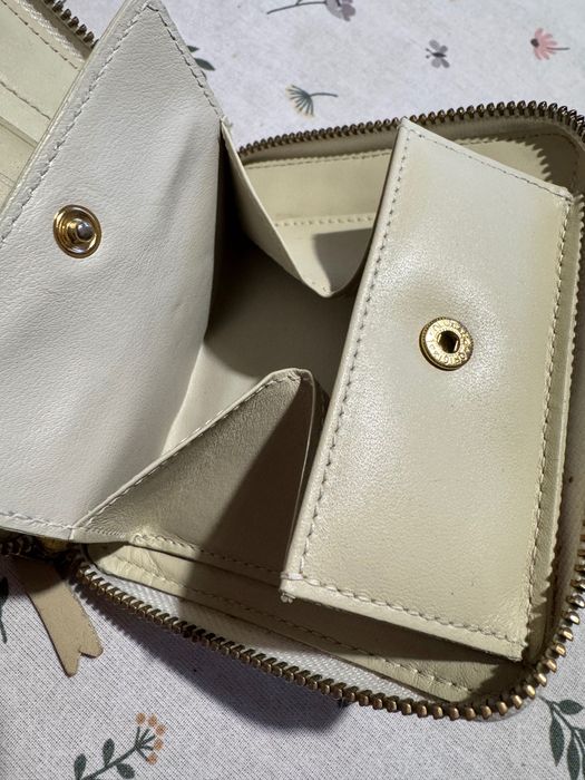 Comme Des Garcons Leather Wallet Star Embossed Zip Fold Off White.