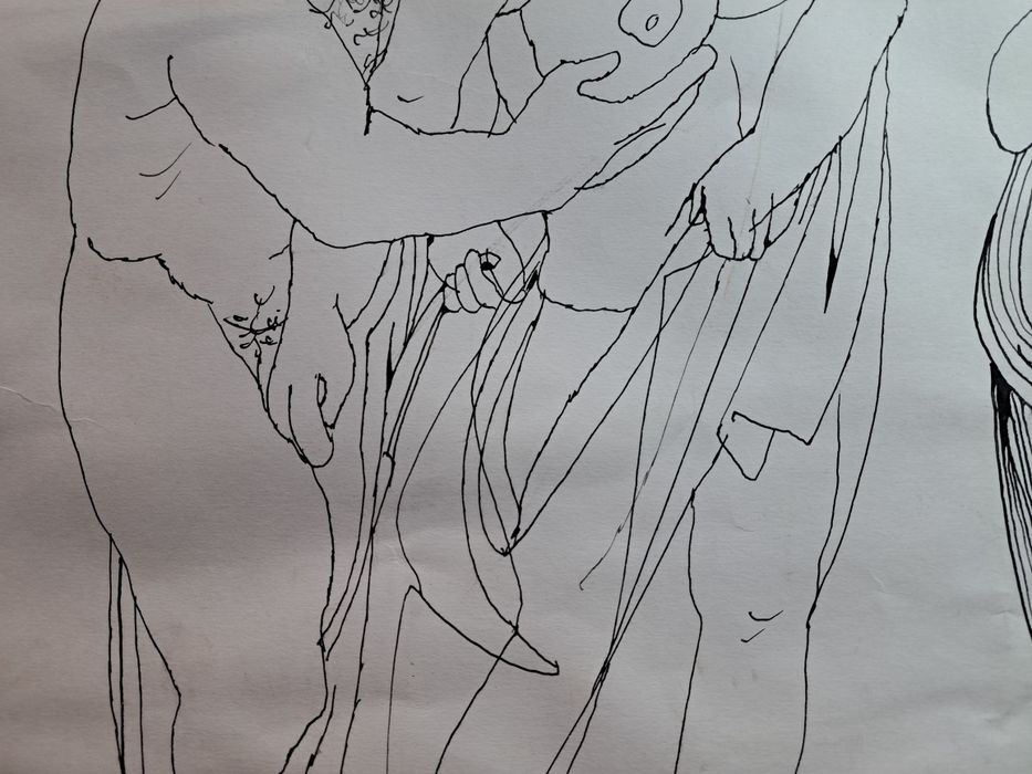 Grafică,tuș, "Schiță pt compozițiile gri",Mircia Dumitrescu (n.1941)
