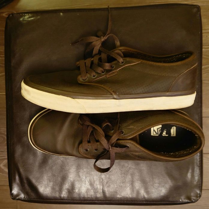 Мъжки кожени гуменки VANS, тъмно маслинено зелени с кафяв кант, №47